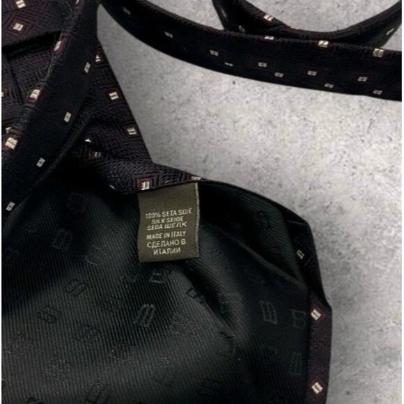 BOSS SELECTION TRIFOLD Silk Tie ITALY Black Purple Geometric W:3.5" EUC - Picture 3 of 6
